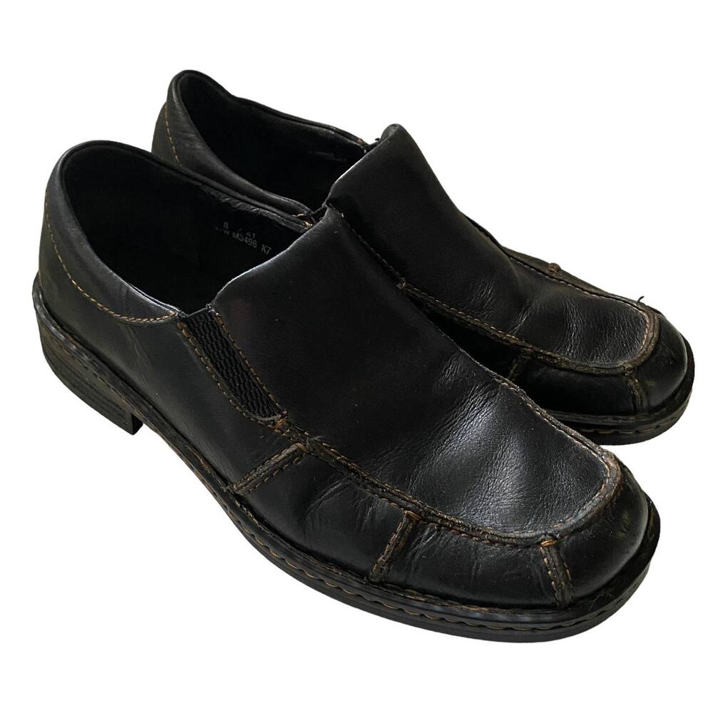 Men's BORN Size 8 / 41 Black Leather Slip-On Loafers Shoes M3496 Academia